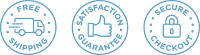 Free Shipping, Satisfaction Guarantee, Secure Checkout badges
